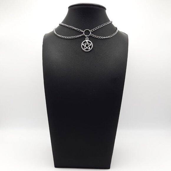 Pentacle Pentagram Wiccan Witch Drape Chain Necklace Gothic Handmade Jewelry - Picture 7 of 9